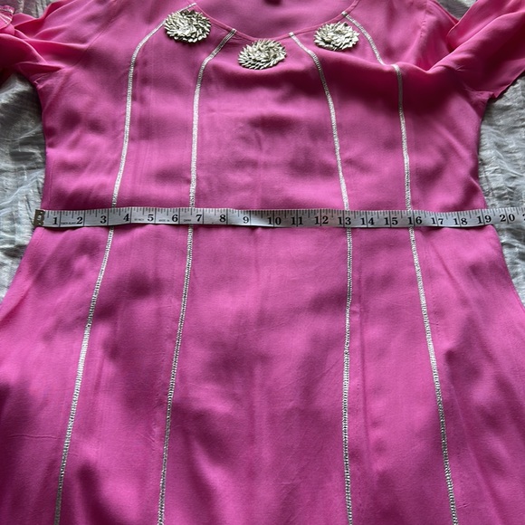 Shalwar kameez Kurta  sharara  pants Pink size L. Silver gotta on rayon cotton. - Picture 11 of 17